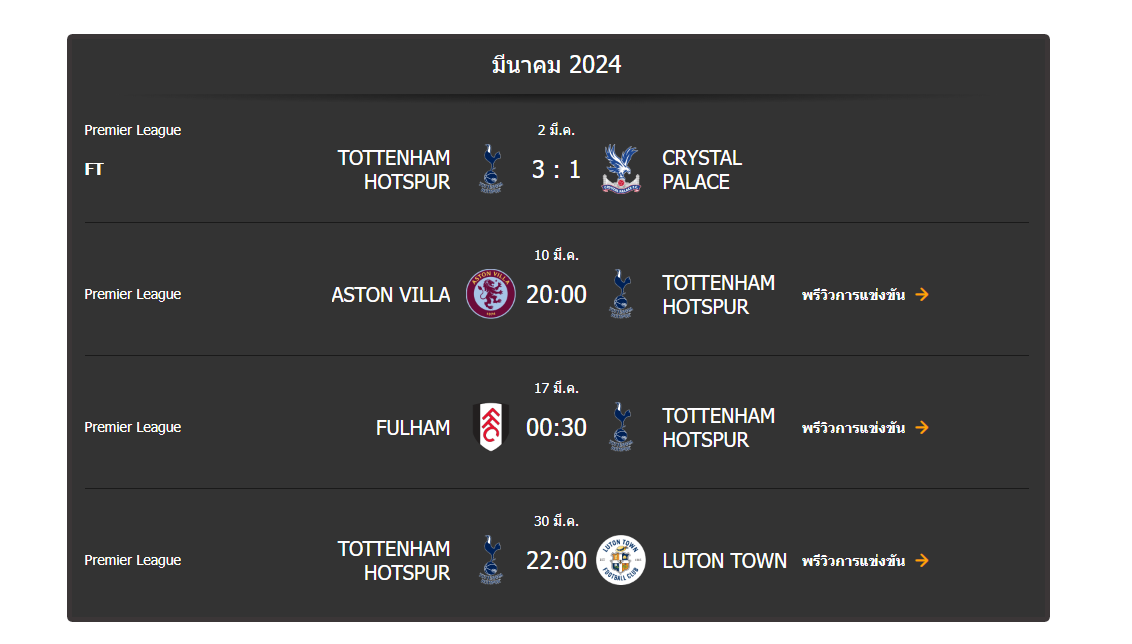 ตารางแข่งทีมสเปอร์ส-''Spurs team schedule''